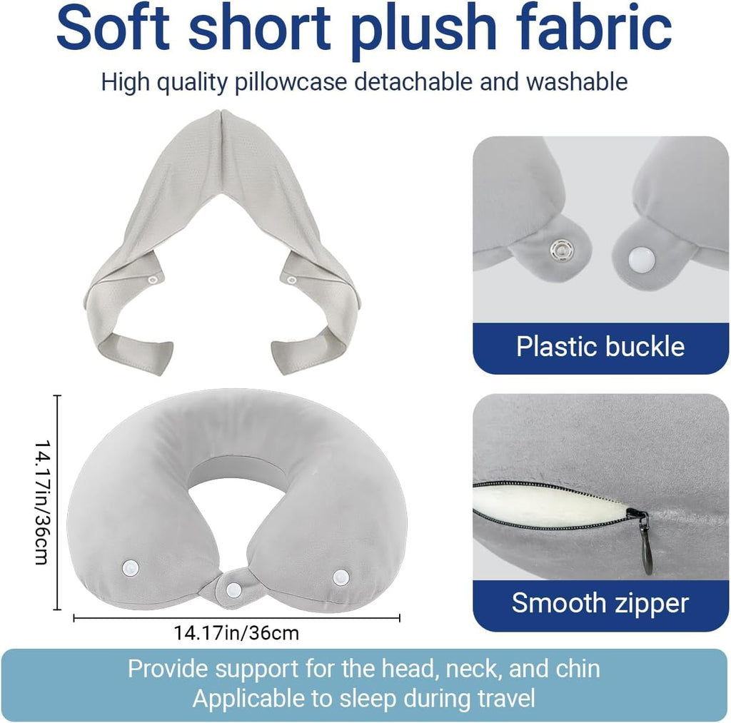 Travel Pillow with Removable Large Hood, Memory Foam Neck Pillow for Airplane, Car, Train Travel Sleeping & Rest, with Soft Cover (Gray)
