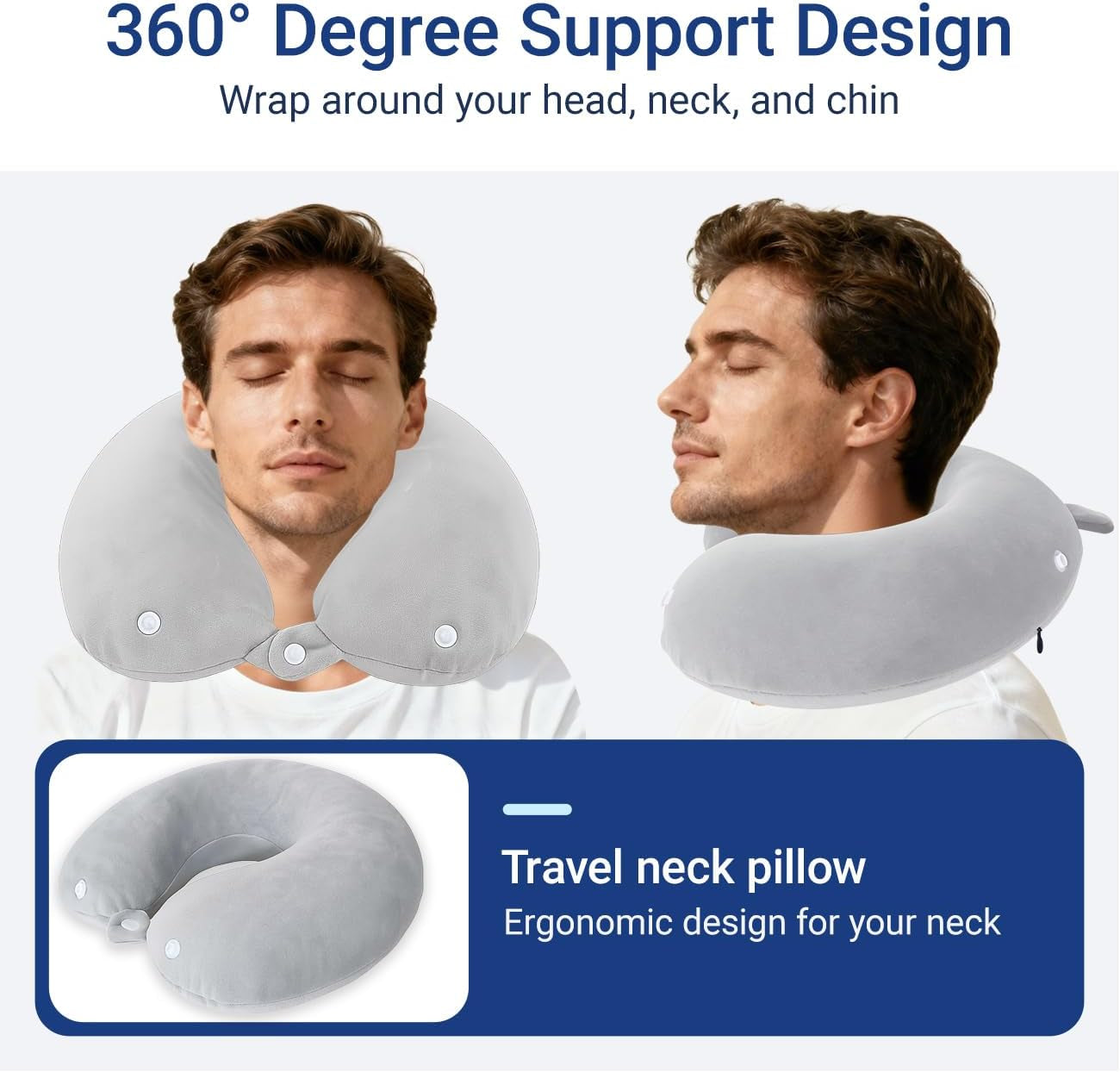 Travel Pillow with Removable Large Hood, Memory Foam Neck Pillow for Airplane, Car, Train Travel Sleeping & Rest, with Soft Cover (Gray)