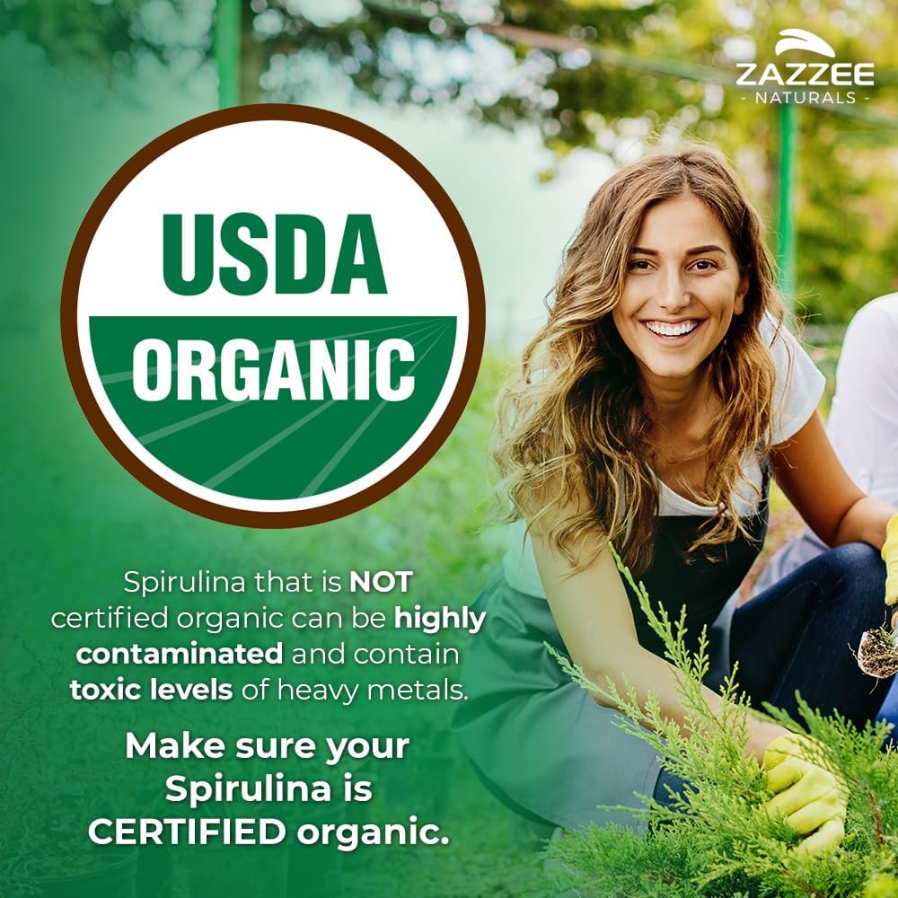USDA Organic Spirulina Powder, 2.2 Pounds (1 KG), 303 Servings | Certified Kosher, 100% Pure, Non-Irradiated, Mess-Free Wide Mouth Container, Fresh Smell, Neutral Taste, Non-Gmo, Made in USA