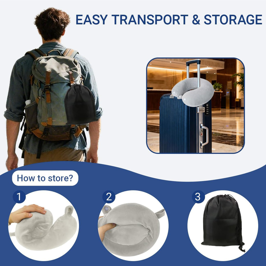 Travel Pillow with Removable Large Hood, Memory Foam Neck Pillow for Airplane, Car, Train Travel Sleeping & Rest, with Soft Cover (Gray)