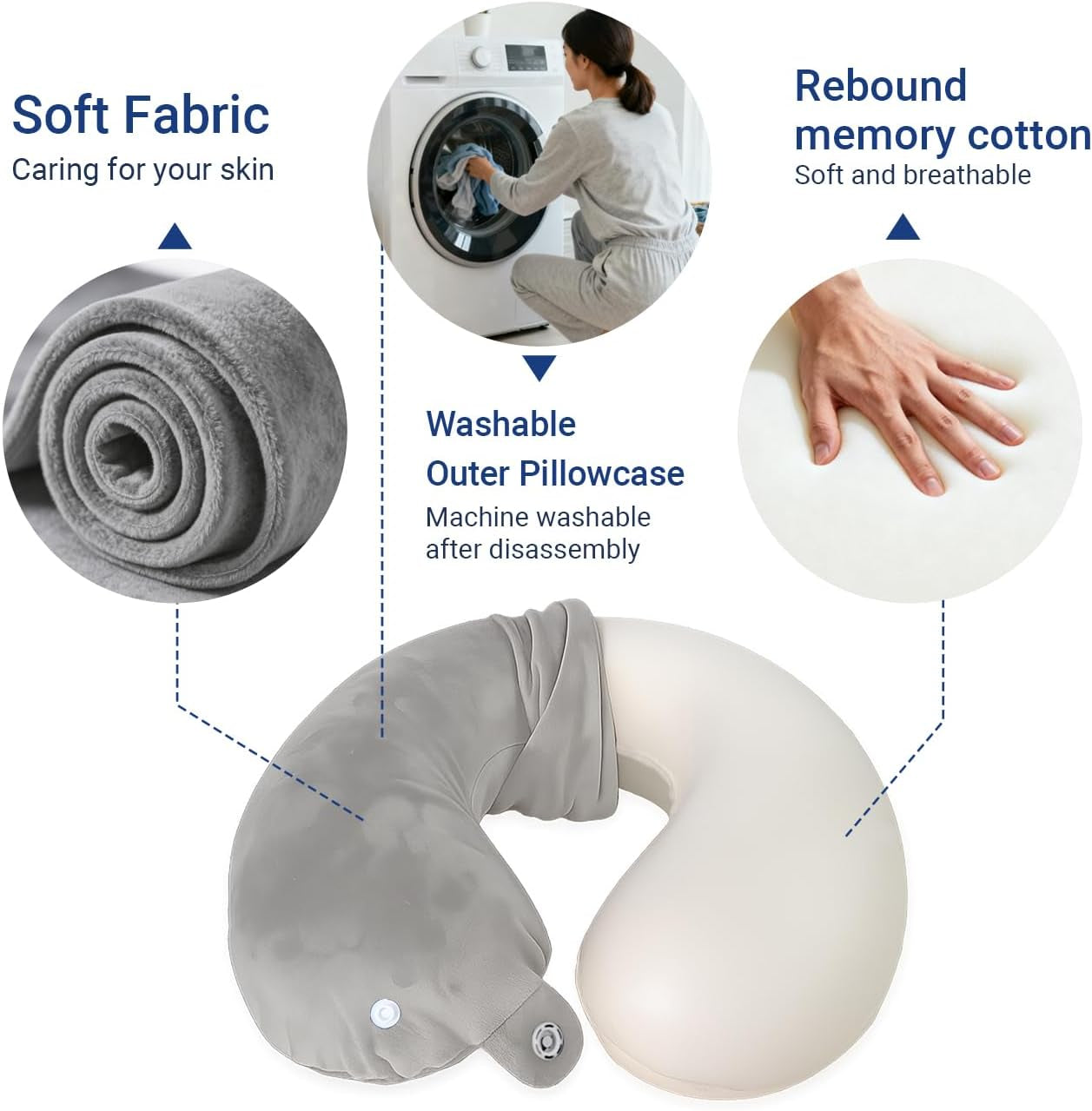 Travel Pillow with Removable Large Hood, Memory Foam Neck Pillow for Airplane, Car, Train Travel Sleeping & Rest, with Soft Cover (Gray)
