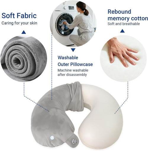 Travel Pillow with Removable Large Hood, Memory Foam Neck Pillow for Airplane, Car, Train Travel Sleeping & Rest, with Soft Cover (Gray)