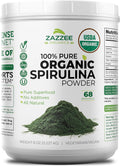 USDA Organic Spirulina Powder, 8 Ounces, 68 Servings, 100% Pure | Certified Kosher, Non-Irradiated, Mess-Free Wide Mouth Container, Fresh Smell and Neutral Taste, Non-Gmo, Made in USA